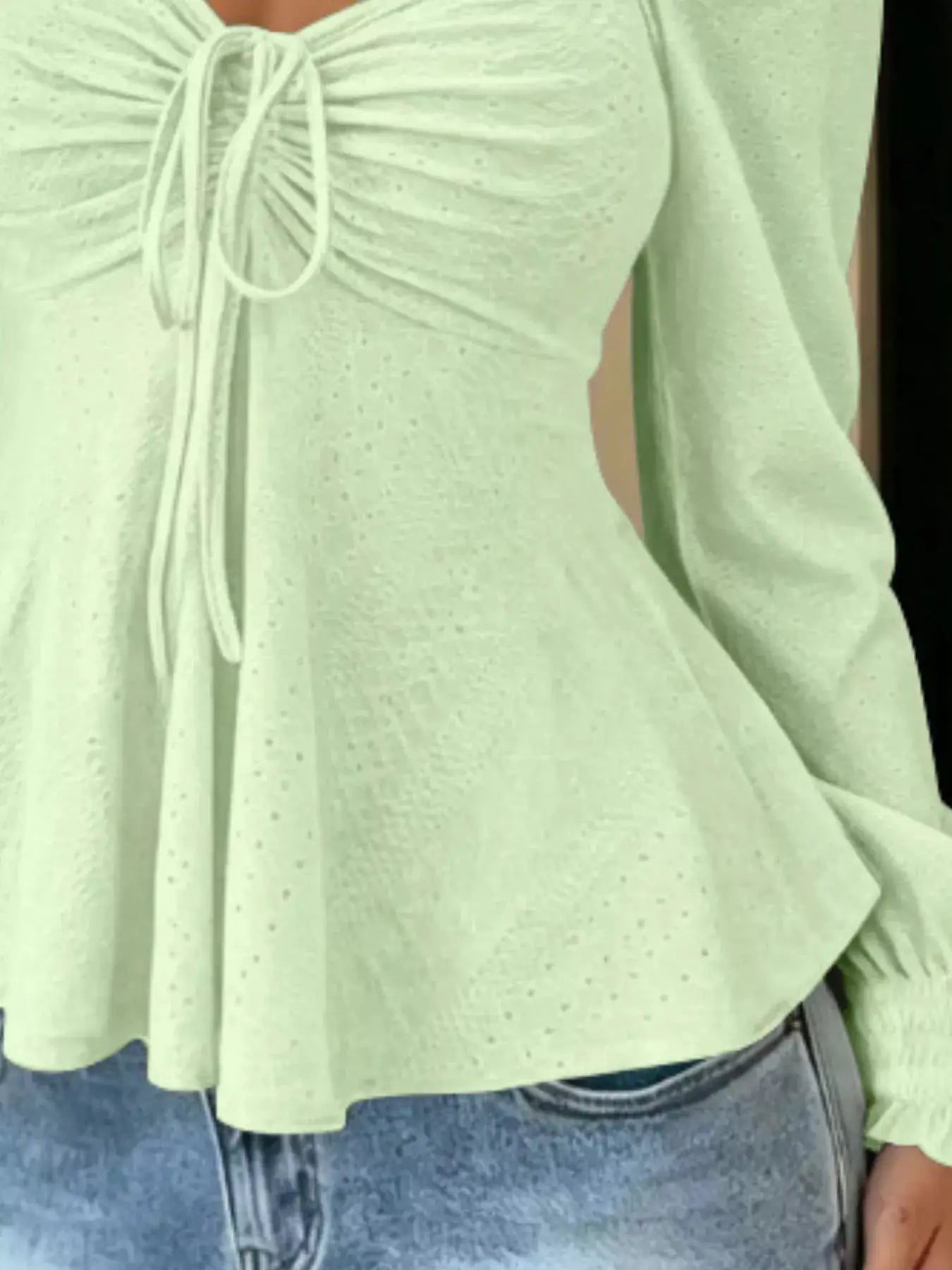 Ruched Sweetheart Neck Long Sleeve Top by Trendsi