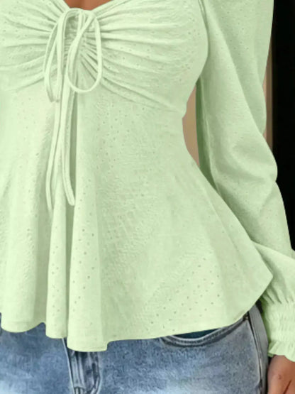 Ruched Sweetheart Neck Long Sleeve Top by Trendsi