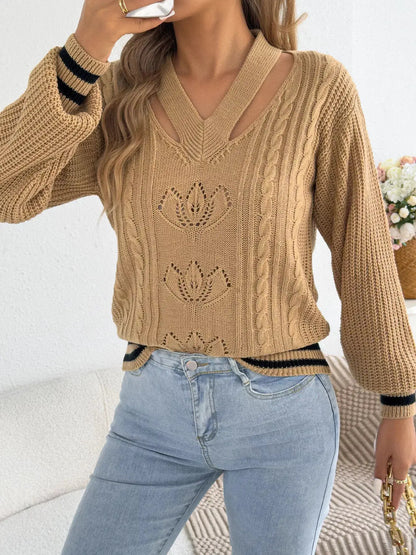 Cutout Cable Knit Sweater by Trendsi