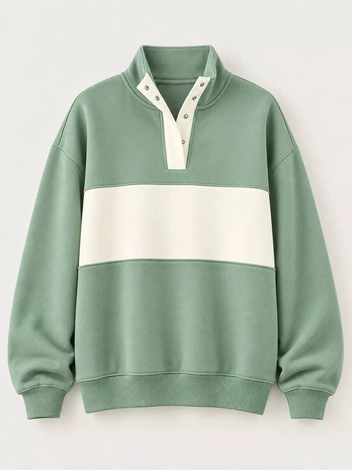 Full Size Color Block Snap-Button Sweatshirt Plus Size by Trendsi