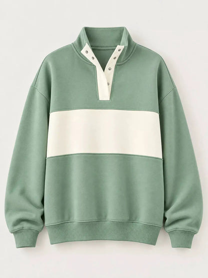 Full Size Color Block Snap-Button Sweatshirt Plus Size by Trendsi