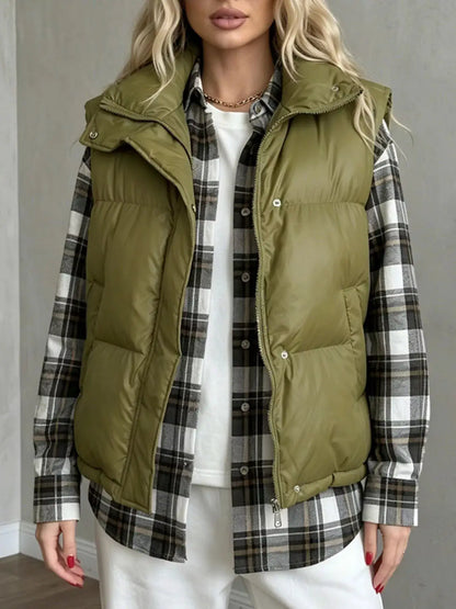 Snap-Button Placket Quilted Puffer Vest Coat by Trendsi