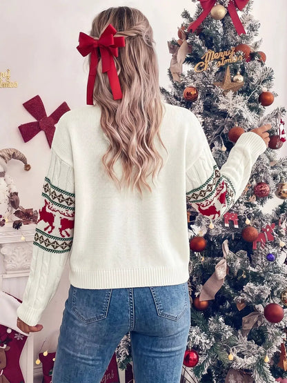Christmas Reindeer Pattern Cable Knit Sweater by Trendsi