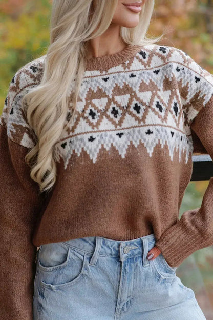 Geometric Print Drop Shoulder Casual Pullover Sweater by Trendsi