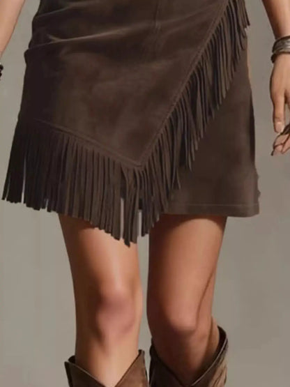 Fringed Wrap Mini Skirt by Trendsi