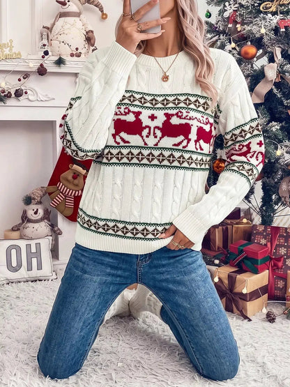 Christmas Reindeer Pattern Cable Knit Sweater by Trendsi