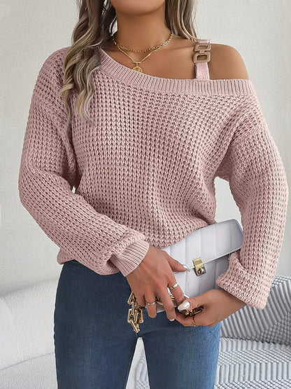 Asymmetrical Neck Long Sleeve Sweater by Trendsi