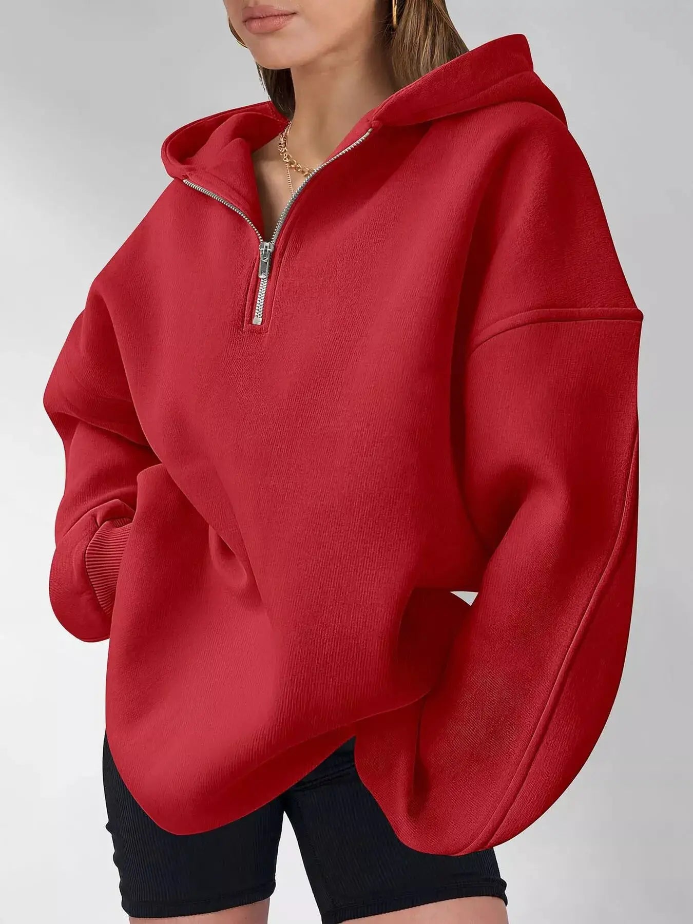 Oversized Quarter-Zip Hoodie by Trendsi