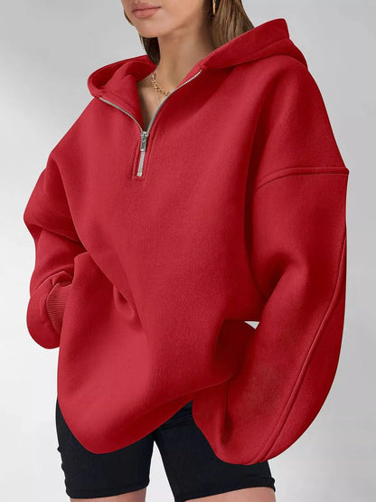 Oversized Quarter-Zip Hoodie by Trendsi