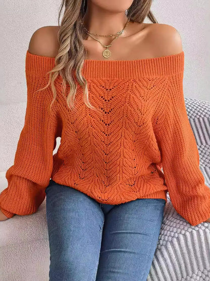 Openwork Off-Shoulder Sweater by Trendsi