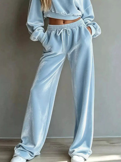 Full Size Cropped Sweatshirt and Wide-Leg Pants Set Plus Size by Trendsi