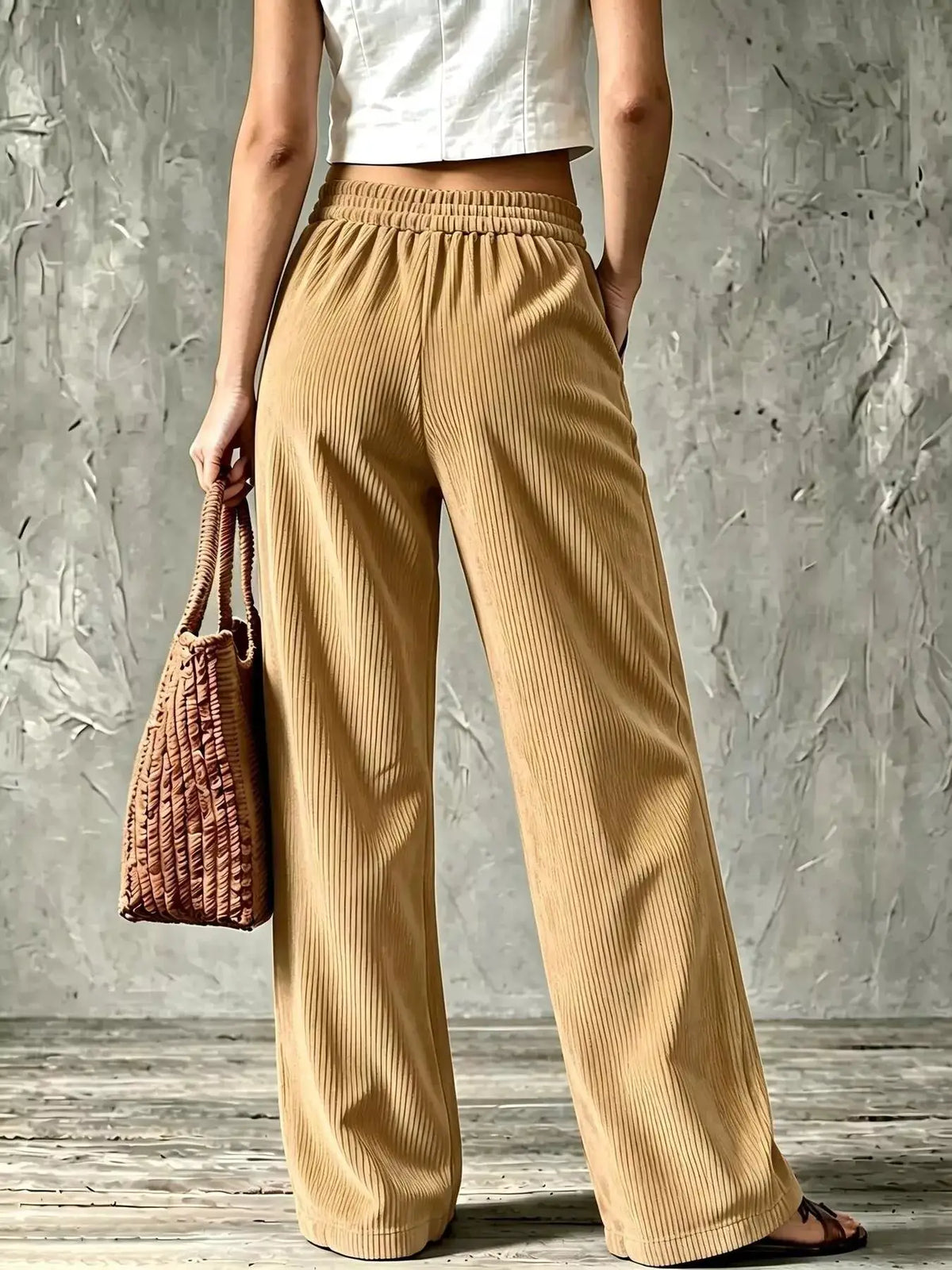 Full Size Wide-Leg Corduroy Pants Plus Size by Trendsi