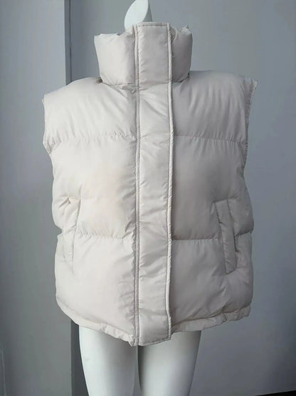 Snap-Button Placket Quilted Puffer Vest Coat by Trendsi