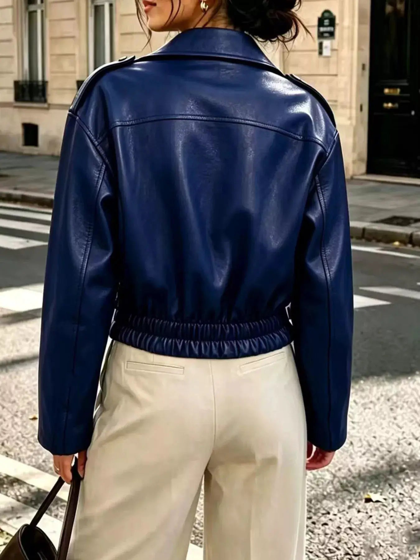 Faux Leather Zip Up Jacket by Trendsi