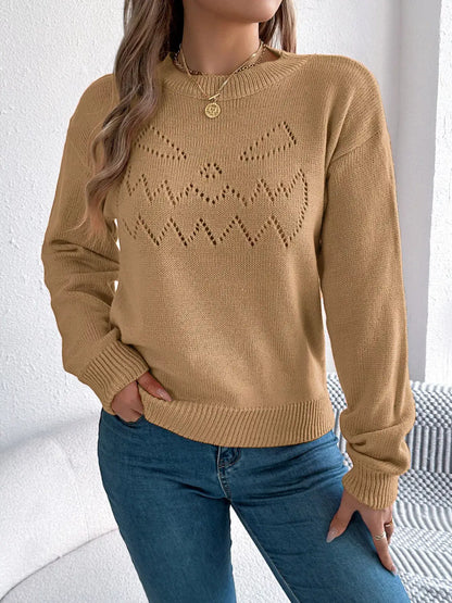 Halloween Pumpkin Face Knit Top by Trendsi