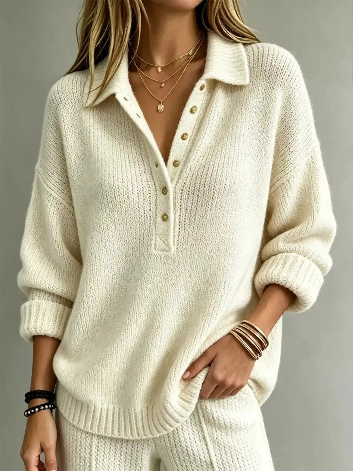 Full Size Button Detail Dropped Shoulder Sweater Plus Size by Trendsi