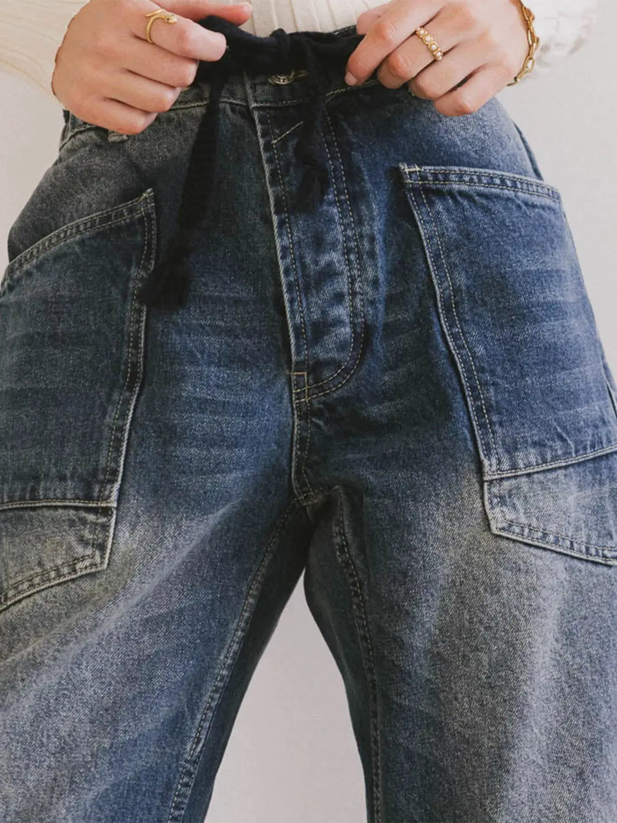 Drawstring Wide Leg Cropped Jeans by Trendsi