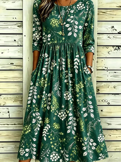 Full Size Printed Midi Dress with Pockets Plus Size by Trendsi