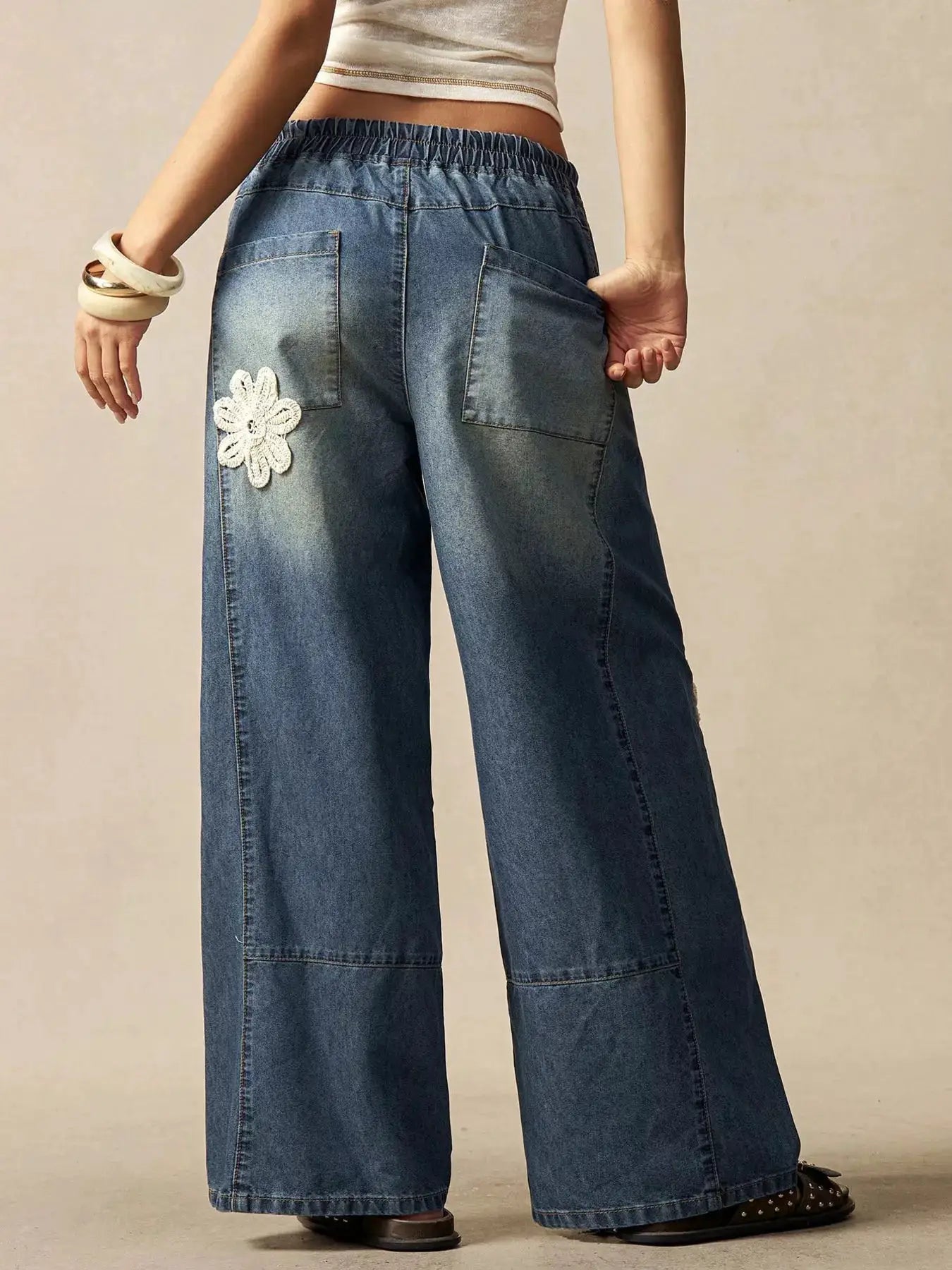 Wide-Leg Drawstring Jeans by Trendsi