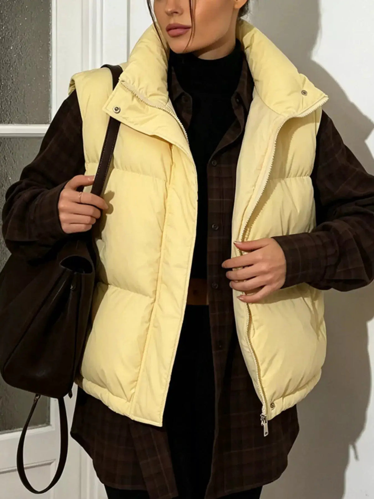 Snap-Button Placket Quilted Puffer Vest Coat by Trendsi