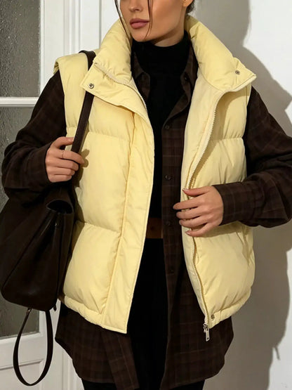 Snap-Button Placket Quilted Puffer Vest Coat by Trendsi