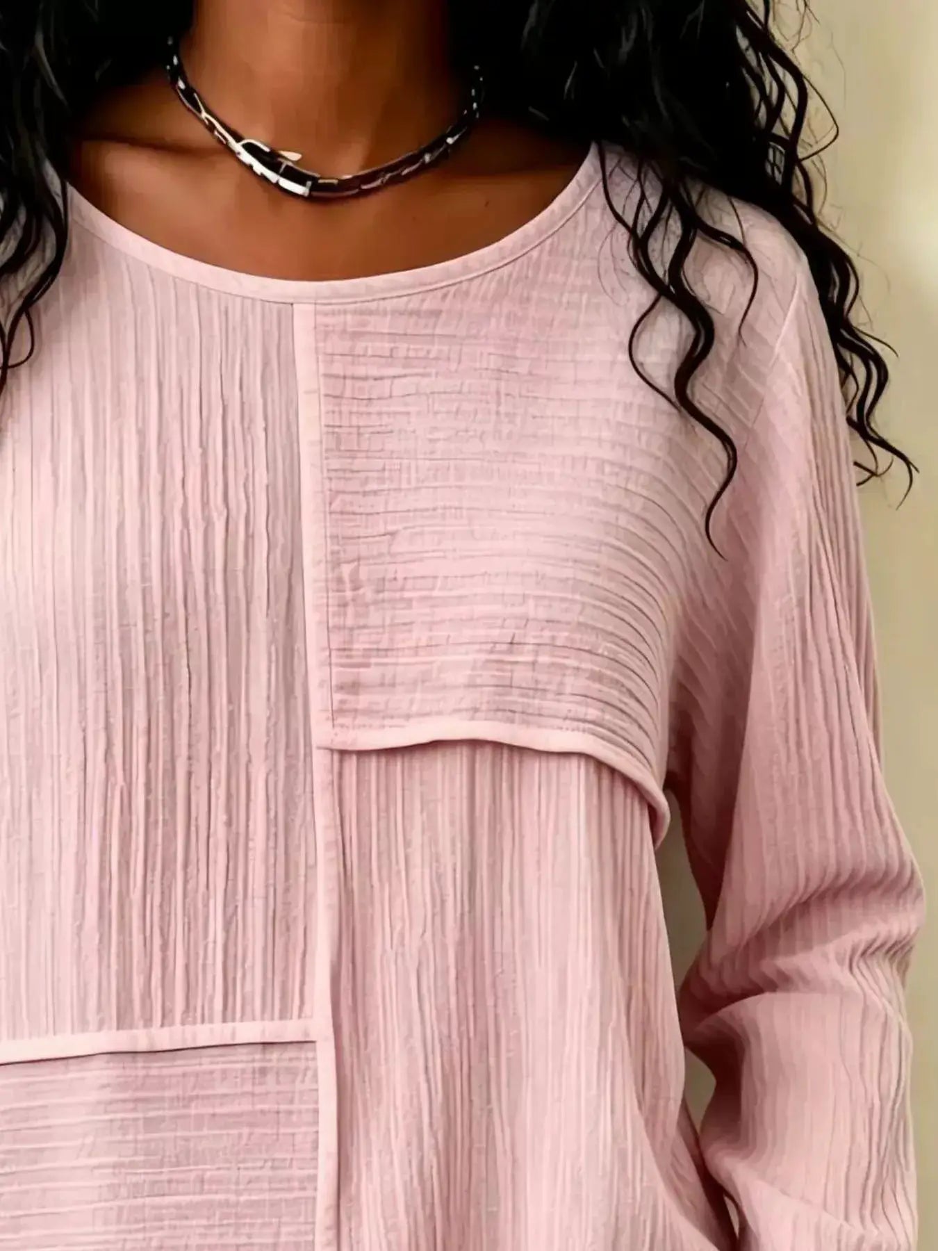 Textured Patchwork Long Sleeve Casual T-Shirt by Trendsi