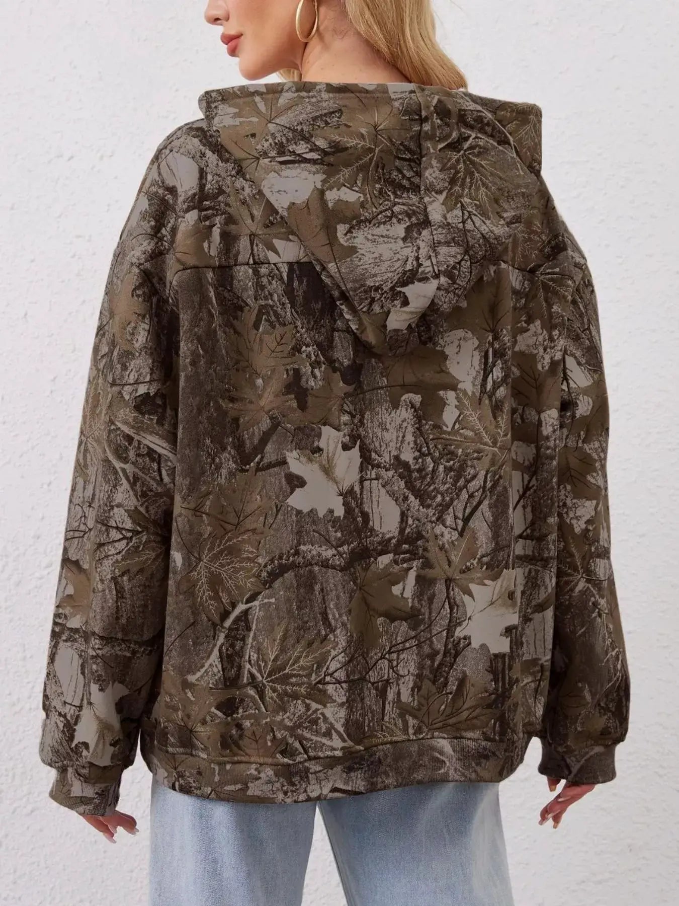 Printed Kangaroo Pocket Oversized Hoodie by Trendsi