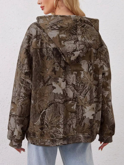Printed Kangaroo Pocket Oversized Hoodie by Trendsi