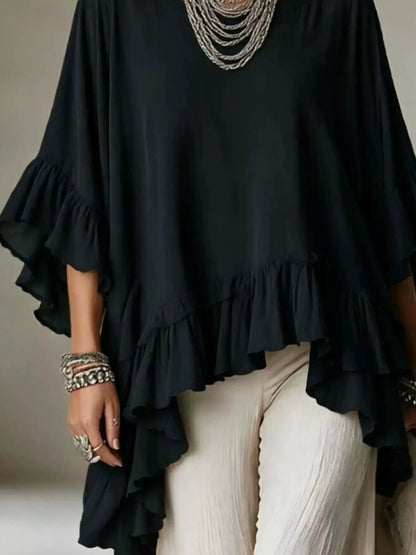 Ruffled Hem Loose Fit Top by Trendsi