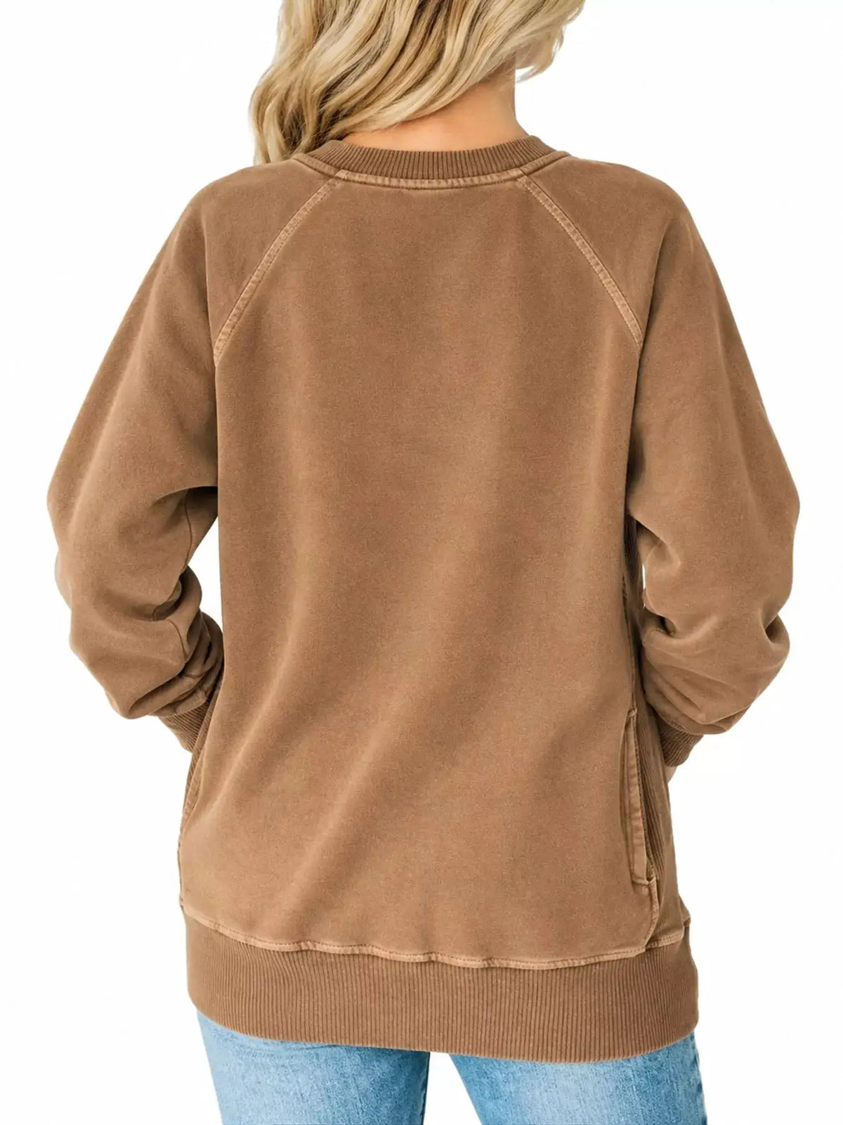 Crew Neck Raglan Sleeve Sweatshirt by Trendsi