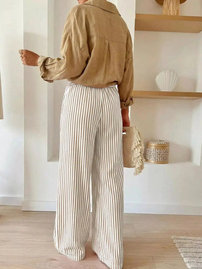Striped Wide-Leg Pants by Trendsi
