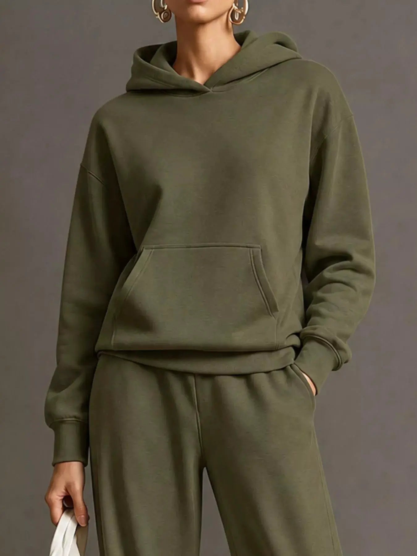 Kangaroo Pocket Hoodie and Pants Set by Trendsi