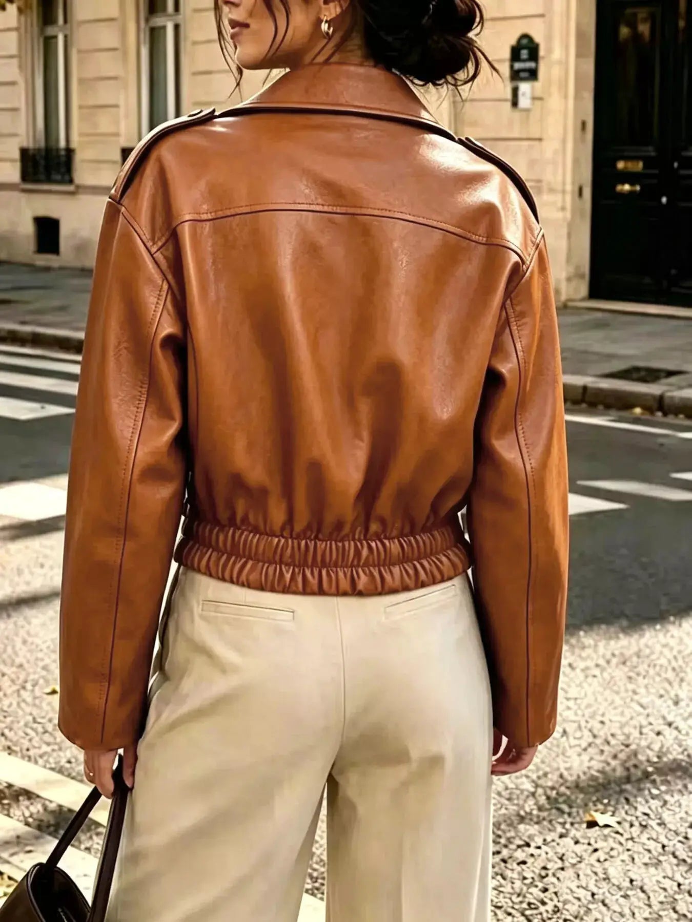 Faux Leather Zip Up Jacket by Trendsi