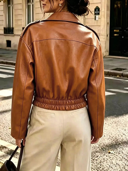 Faux Leather Zip Up Jacket by Trendsi