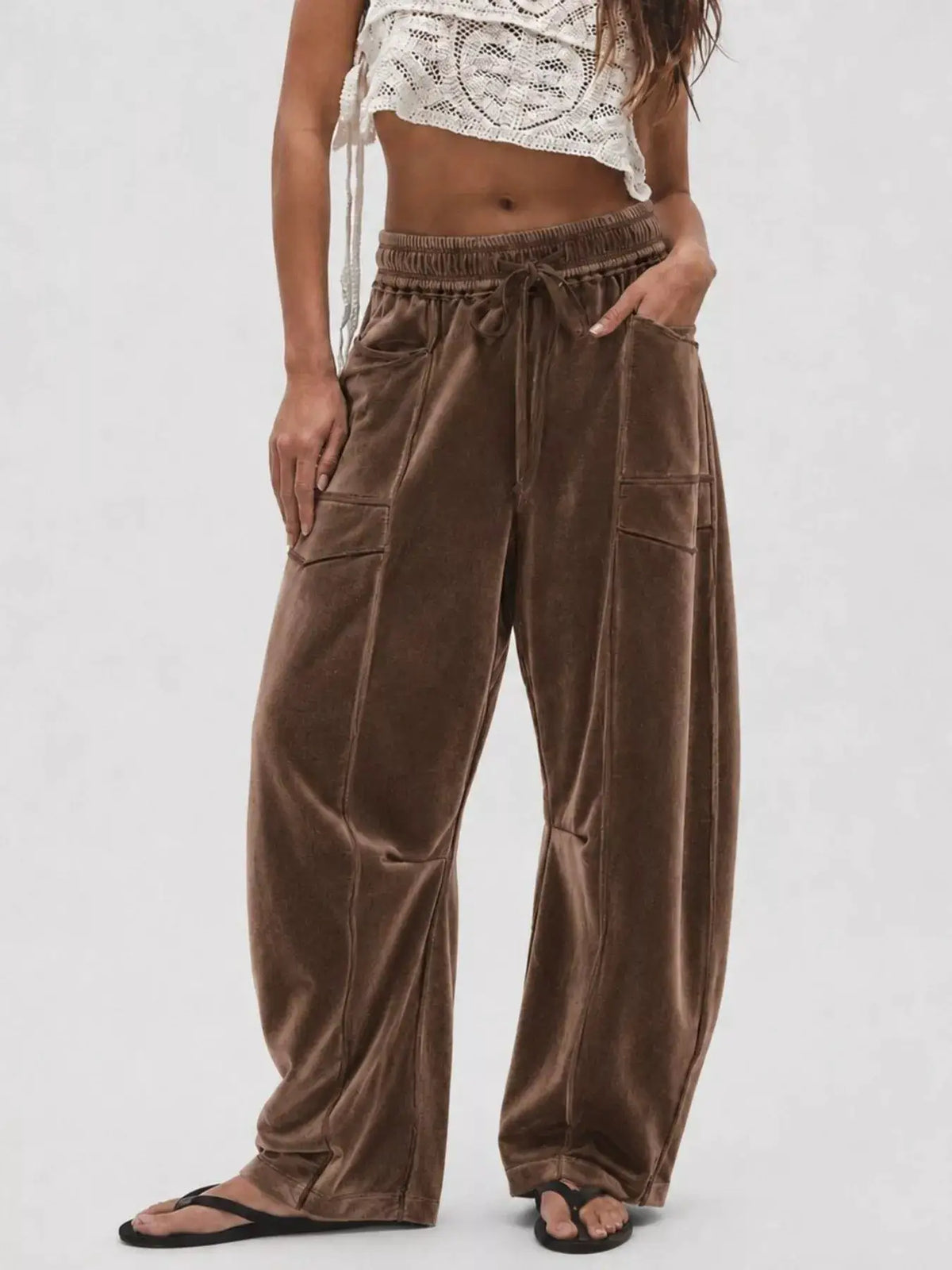 Velvet Wide-Leg Pants by Trendsi