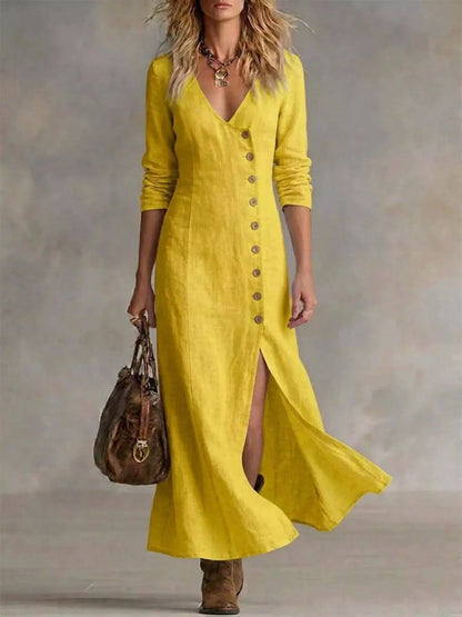 Slit Button-Down Midi Dress by Trendsi