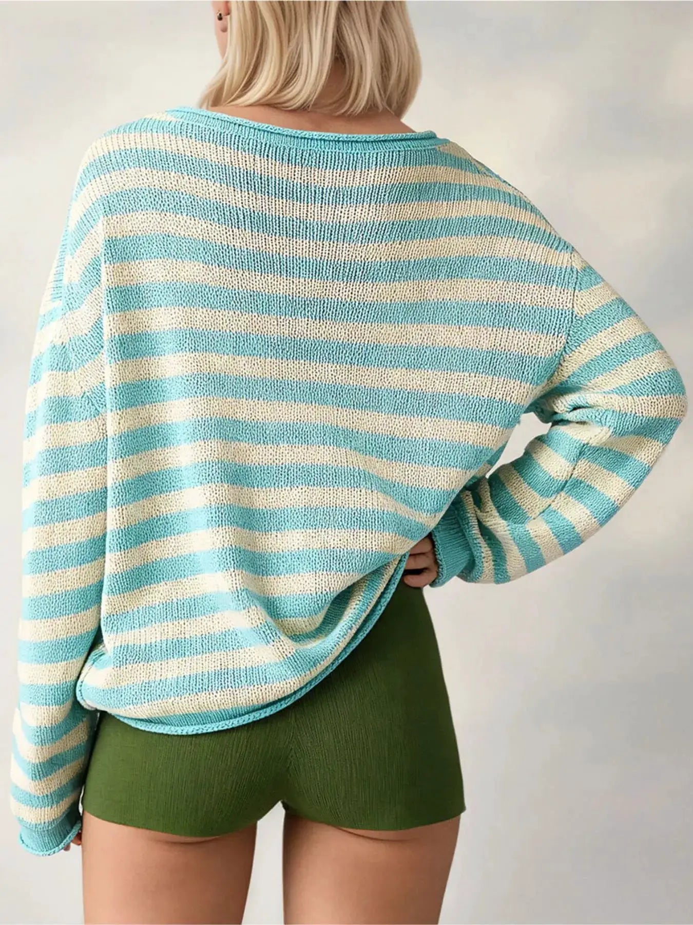 Casual Striped Boat Neck Sweater by Trendsi