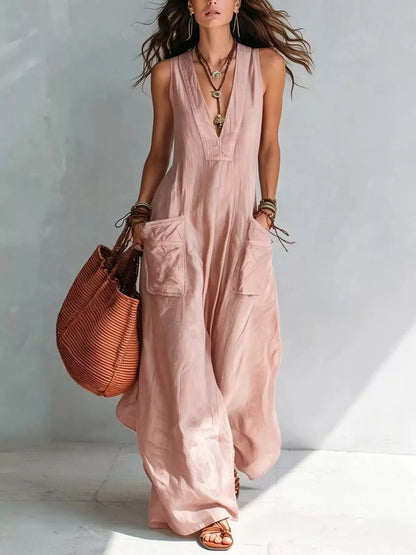 Full Size V-Neck Sleeveless Wide-Leg Jumpsuit Plus Size by Trendsi