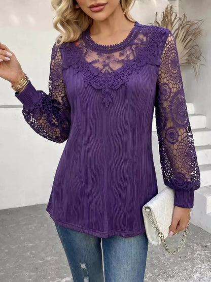 Lace Patchwork Long Sleeve Blouse by Trendsi