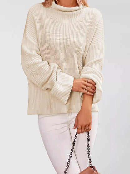 Mock Neck Dropped Shoulder Sweater by Trendsi