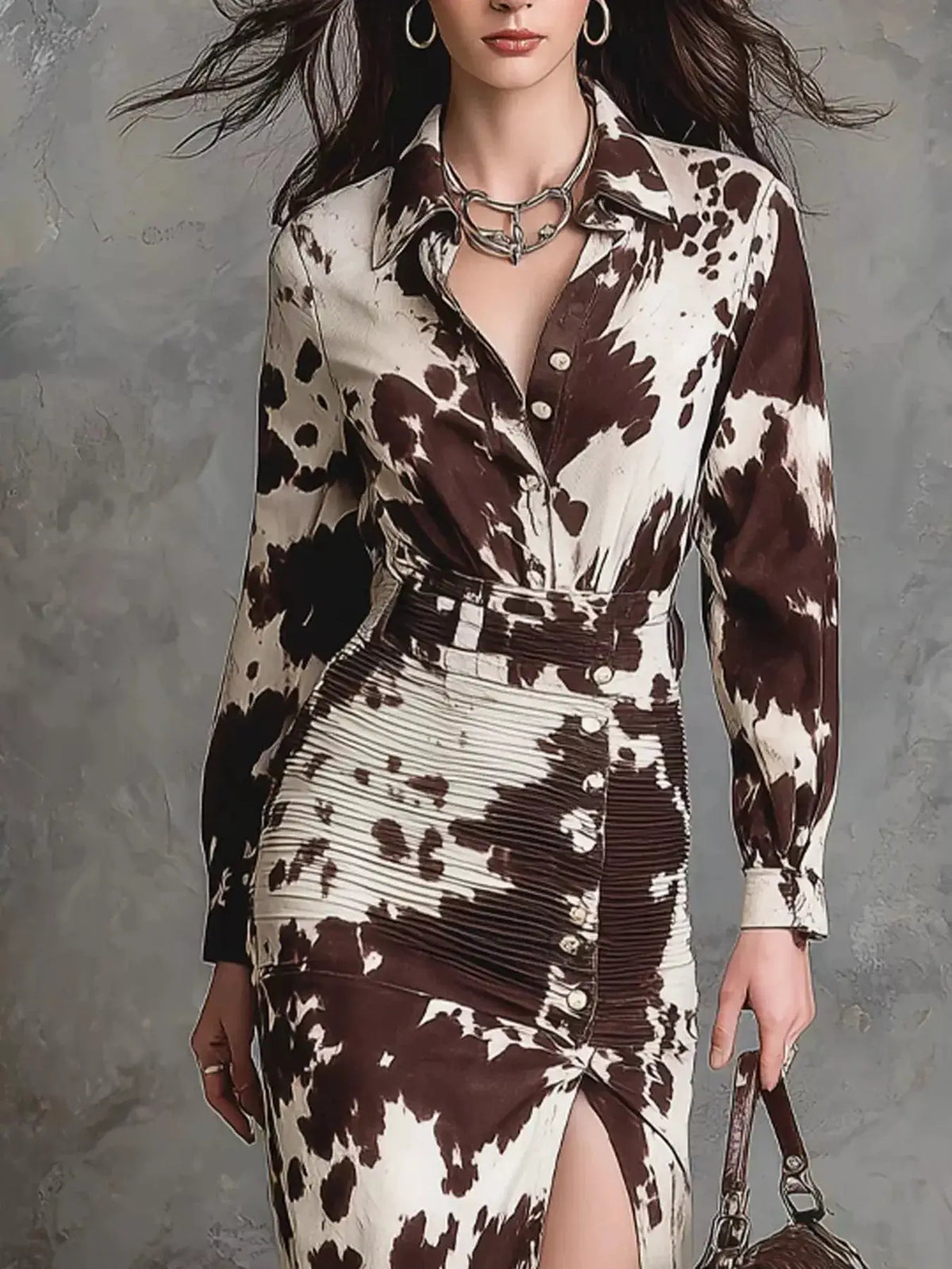 Slit Long Sleeve Shirt Dress by Trendsi
