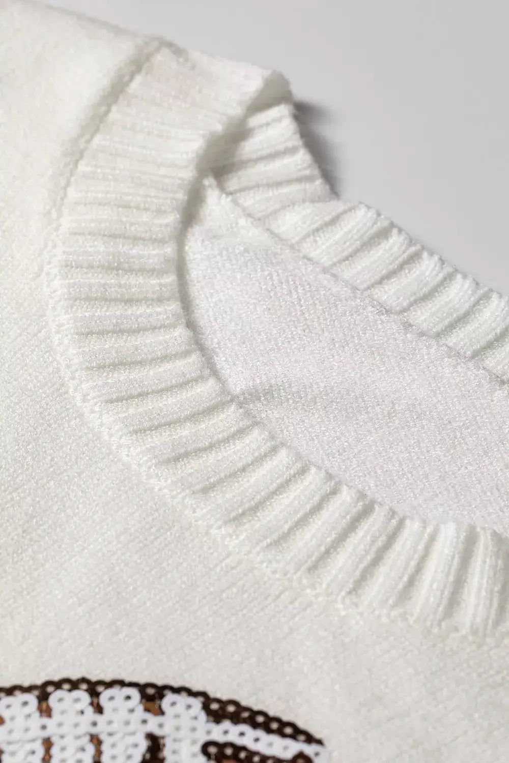 Sequin Football Print Round Neck Long Sleeve Loose Fit Sweater by Trendsi