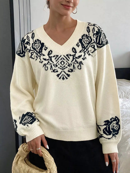 Floral Dropped Shoulder Sweater by Trendsi