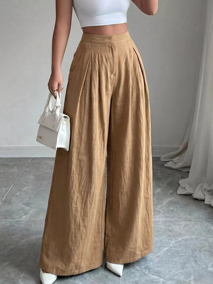 High-Waisted Pleated Wide-Leg Pants by Trendsi