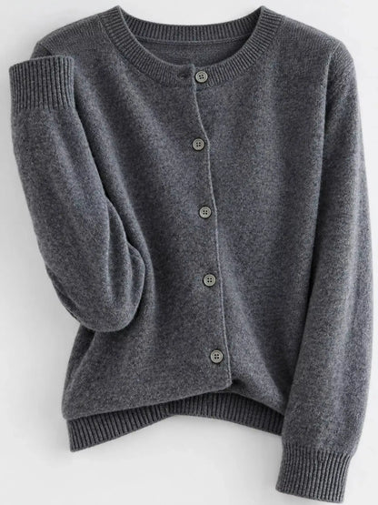 Crew-Neck Button-Down Cardigan by Trendsi