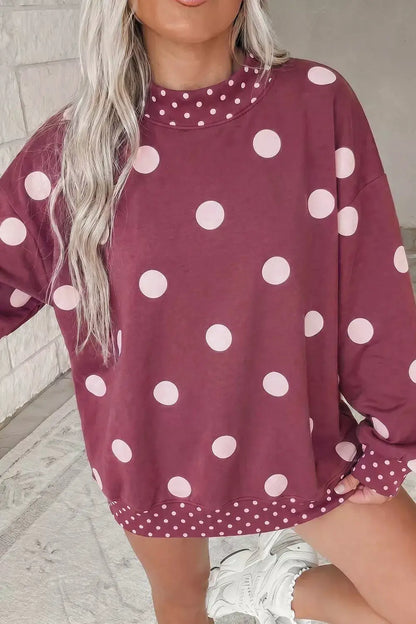 Polka Dot Print Contrast Detail Oversized Tunic Sweatshirt by Trendsi