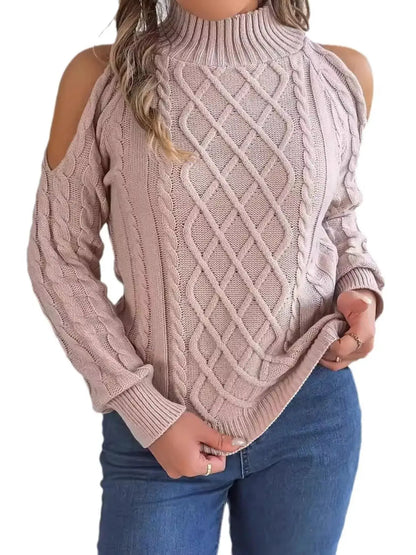 Cold-Shoulder Cable Knit Sweater by Trendsi