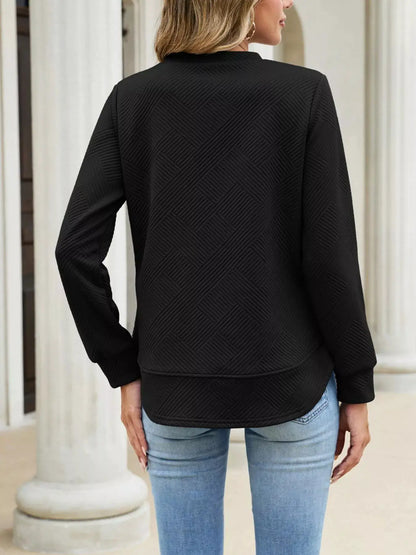 Textured Crew Neck Sweatshirt by Trendsi