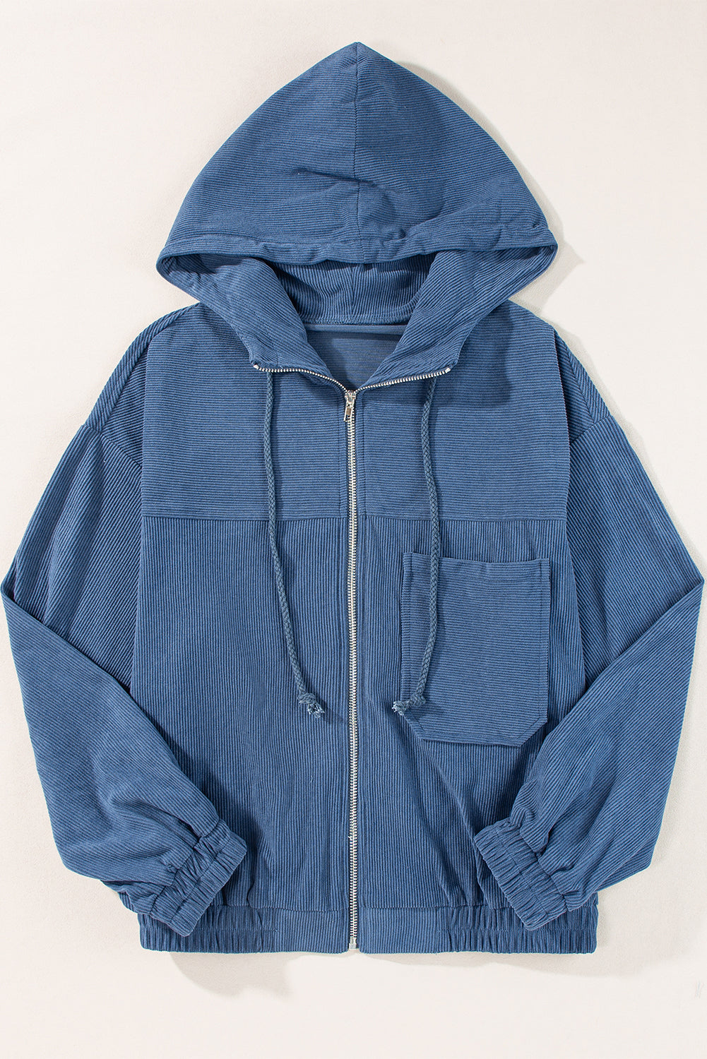 Pocketed Zip Up Long Sleeve Hooded Jacket