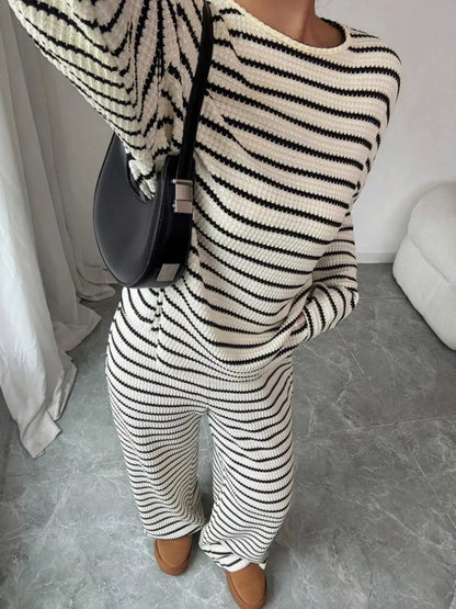 Striped Relaxed Fit Top and Pants Set by Trendsi